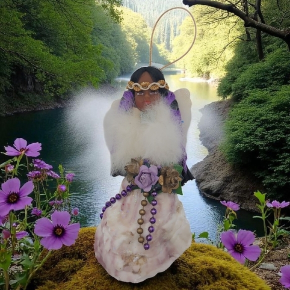 None Other - Handmade Iridescent Oyster Shell Native American Purple and White Angel Ornament